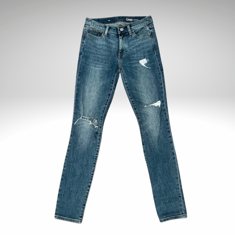 GAP 1969 Ripped Skinny Jeans Low Rise Medium Wash Denim Size 24